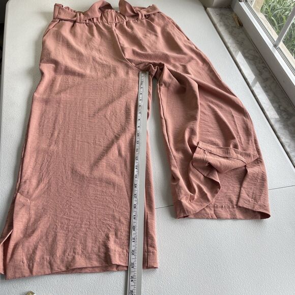 Eliane Rose Wide Leg Pull On Belted Cropped Pants Women’s Size M Dusty Pink - Picture 10 of 11